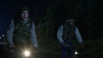 (L to R) Finn Wolfhard as Mike Wheeler and Caleb McLaughlin as Lucas Sinclair in Stranger Things season 5