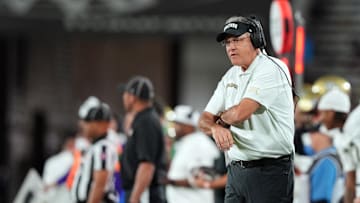 Nov 9, 2024; Tempe, Arizona, USA; UCF Knights head coach Gus Malzahn looks on against the Arizona State Sun Devils during the first half at Mountain America Stadium, Home of the ASU Sun Devils. Mandatory Credit: Joe Camporeale-Imagn Images
