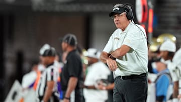 Nov 9, 2024; Tempe, Arizona, USA; UCF Knights head coach Gus Malzahn looks on against the Arizona State Sun Devils during the first half at Mountain America Stadium, Home of the ASU Sun Devils. Mandatory Credit: Joe Camporeale-Imagn Images