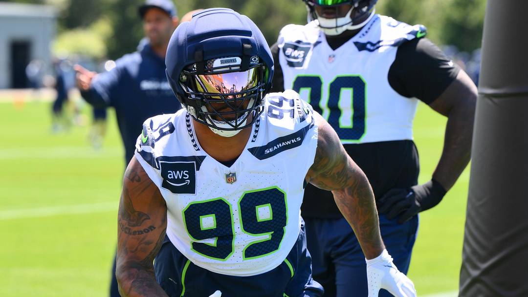 Jun 9, 2026; Renton, WA, USA; Seattle Seahawks defensive end Leonard Williams (99) during minicamp at Virginia Mason Athletic Center. Mandatory Credit: Steven Bisig-Imagn Images
