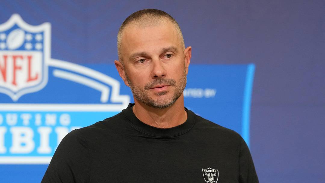 Feb 24, 2026; Indianapolis, IN, USA; Las Vegas Raiders general manager John Spytek speaks at the NFL Scouting Combine at the Indiana Convention Center. Mandatory Credit: Kirby Lee-Imagn Images