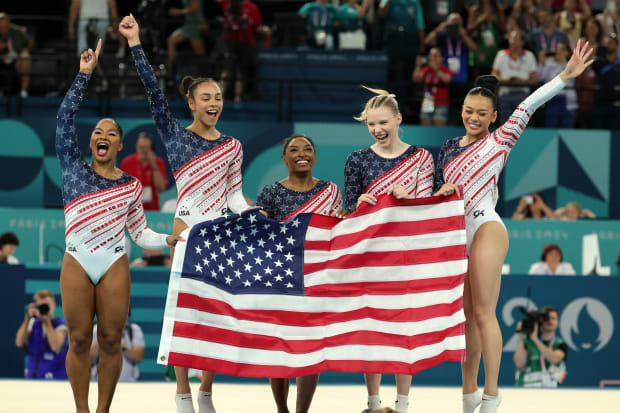 Jordan Chiles, Hezly Rivera, Simone Biles, Jade Carey and Sunisa Lee.