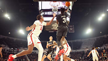 Jan 29, 2025; Starkville, Mississippi, USA; Mississippi State Bulldogs forward KeShawn Murphy (3) shoots against Alabama Crimson Tide forward Aiden Sherrell (22) during the first half at Humphrey Coliseum. Mandatory Credit: Wesley Hale-Imagn Images