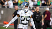 Nov 18, 2023; Tempe, Arizona, USA; Oregon Ducks defensive back Nikko Reed (25) against the Arizona State Sun Devils at Mountain America Stadium. Mandatory Credit: Mark J. Rebilas-Imagn Images