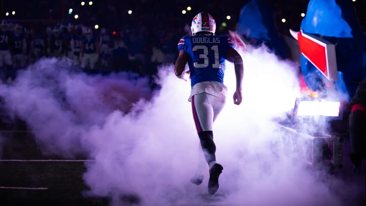 Jan 21, 2024; Orchard Park, New York, USA; Buffalo Bills cornerback Rasul Douglas (31) against the Kansas City Chiefs in the 2024 AFC divisional round game at Highmark Stadium. Mandatory Credit: Mark J. Rebilas-USA TODAY Sports