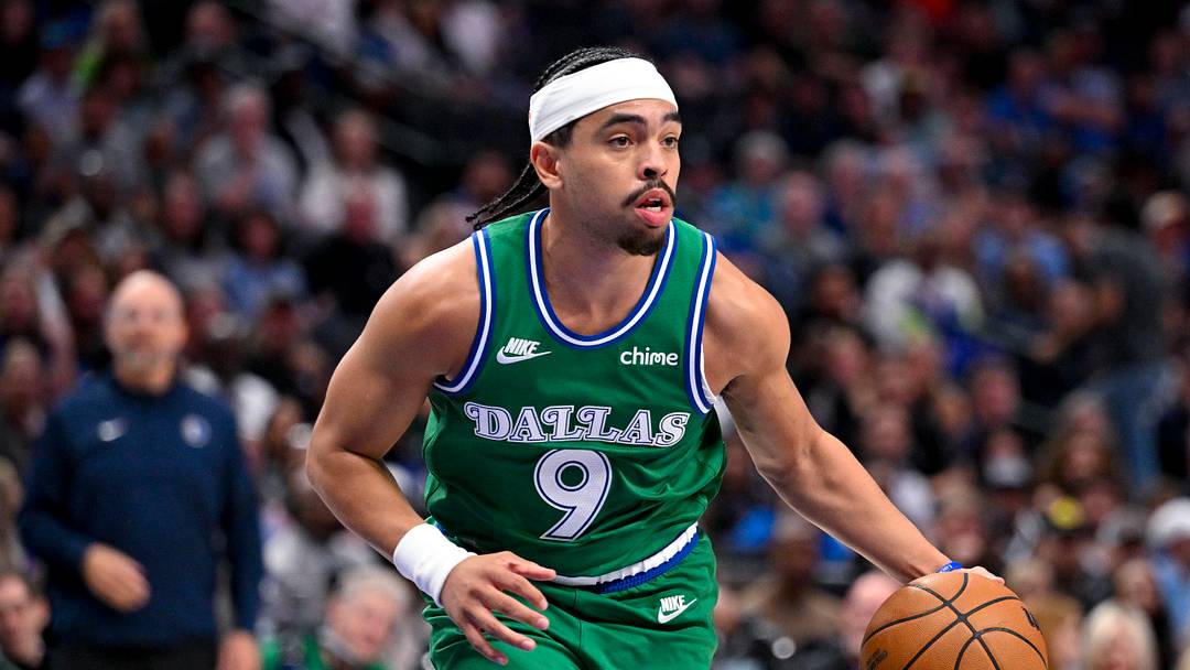 Mar 21, 2026; Dallas, Texas, USA; Dallas Mavericks guard Ryan Nembhard (9) controls the ball during the game between the Mavericks and the Clippers at American Airlines Center. Mandatory Credit: Jerome Miron-Imagn Images