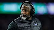 Nov 13, 2025; Foxborough, Massachusetts, USA; New York Jets head coach Aaron Glenn watches from the sideline as they take on the New England Patriots at Gillette Stadium. Mandatory Credit: David Butler II-Imagn Images