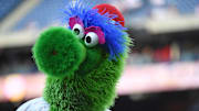 Apr 14, 2025; Philadelphia, Pennsylvania, USA; Phillie Phanatic performs before game between Philadelphia Phillies and San Francisco Giants at Citizens Bank Park