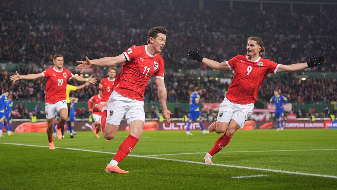 Michael Gregoritsch und Marcel Sabitzer beim Torjubel Michael Gregoritsch und Marcel Sabitzer beim Torjubel