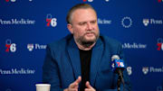 Dec 15, 2023; Philadelphia, Pennsylvania, USA; Philadelphia 76ers resident of Basketball Operations Daryl Morey speaks with the media before a game against the Detroit Pistons at Wells Fargo Center. Mandatory Credit: Bill Streicher-Imagn Images