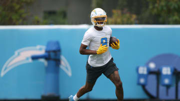 Wide receiver DJ Chark participates in drills during Los Angeles Chargers' OTAs. Chark signed a contract with the Chargers on May 6th.