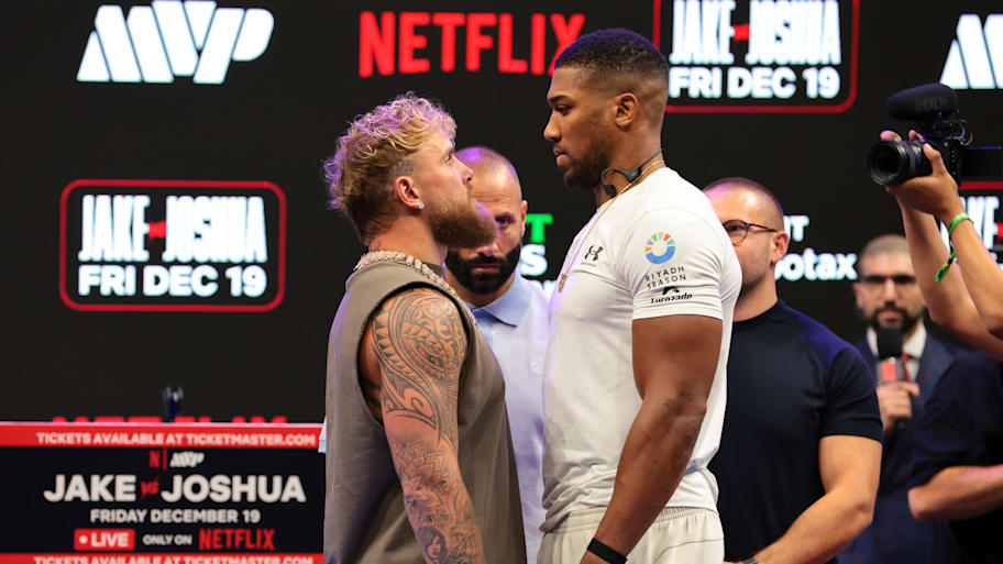 Jake Paul and Anthony Joshua face off after a press conference announcing their heavyweight boxing match