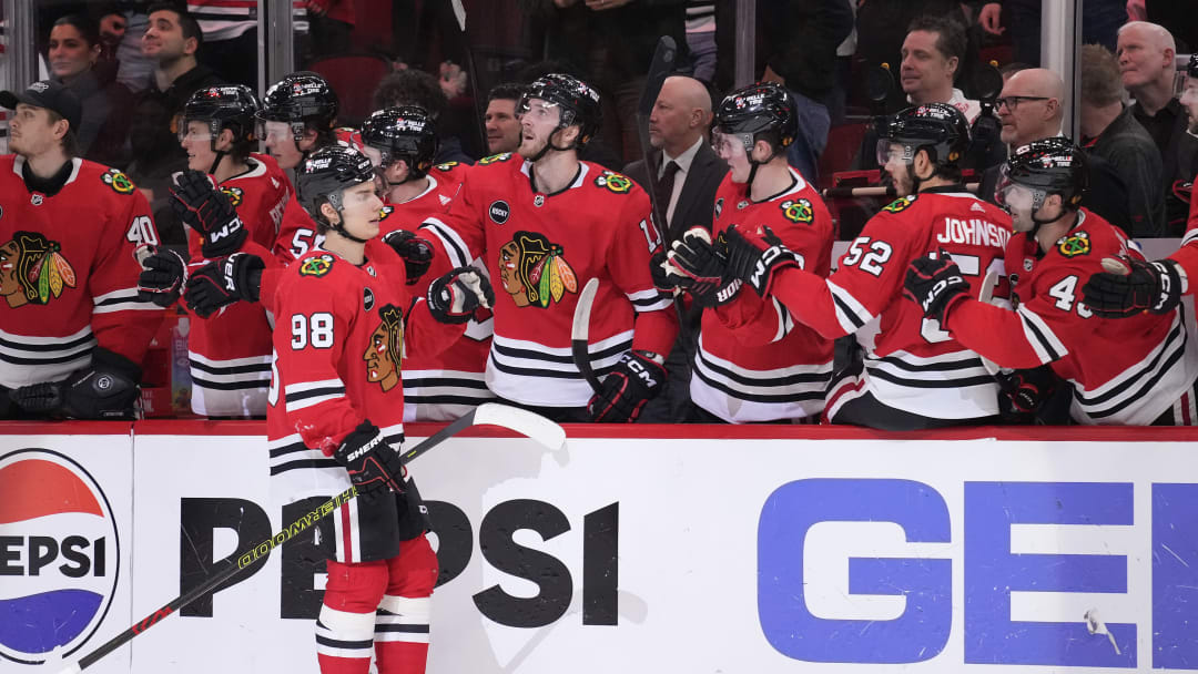 Connord Bedard celebrates a goal against the Winnipeg Jets