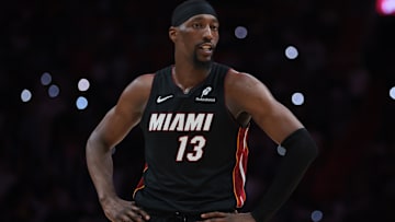 Miami Heat center Bam Adebayo (13) looks on before the start . Mandatory Credit: Sam Navarro-Imagn Images
