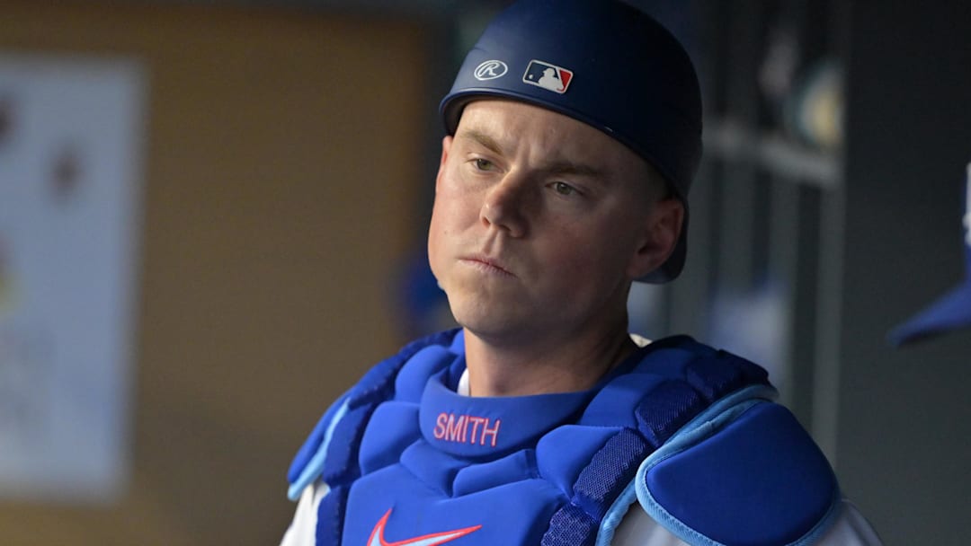 Apr 10, 2026; Los Angeles, California, USA;  Los Angeles Dodgers catcher Will Smith (16) in the dugout prior to the game against the Texas Rangers at Dodger Stadium. Mandatory Credit: Jayne Kamin-Oncea-Imagn Images