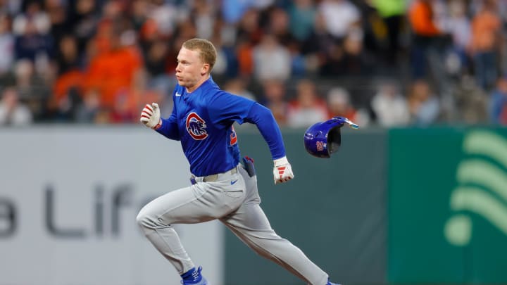 Chicago Cubs outfielder Pete Crow-Armstrong (52) hits a triple during the sixth inning against the San Francisco Giants at Oracle Park on June 24.