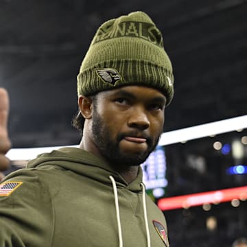Nov 3, 2025; Arlington, Texas, USA; Arizona Cardinals quarterback Kyler Murray (1) leaves the field after defeating the Dallas Cowboys at AT&T Stadium. Mandatory Credit: Jerome Miron-Imagn Images