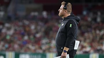Oct 3, 2025; Tampa, Florida, USA; South Florida Bulls head coach Alex Golesh against the Charlotte 49ers during the second quarter at Raymond James Stadium. Mandatory Credit: Kim Klement Neitzel-Imagn Images