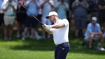 Bryson DeChambeau hits a shot during the 2025 PGA Championship