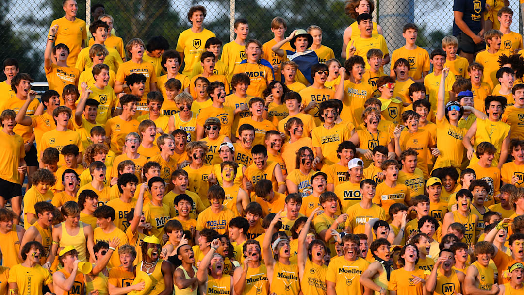 Archbishop Moeller students cheer on the Crusaders against St. Xavier on September 16, 2022.