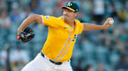 Jun 19, 2025; West Sacramento, California, USA; Athletics starting pitcher Jacob Lopez (57) throws a pitch during the first inning against the Houston Astros at Sutter Health Park. Mandatory Credit: Sergio Estrada-Imagn Images