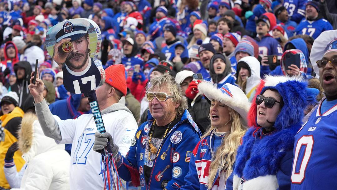Nov 16, 2025; Orchard Park, New York, USA; Buffalo Bills fans cheer during the second half of the game against the Tampa Bay Buccaneers at Highmark Stadium.