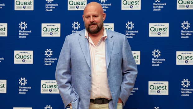 Apr 25, 2025; East Rutherford, NJ, US; New York Giants head coach Brian Daboll prior to the start of the press conference to