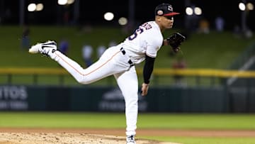 Nov 9, 2025; Mesa, AZ, USA; Houston Astros pitcher Anderson Brito during the Arizona Fall League Fall Stars Game at Sloan Park.