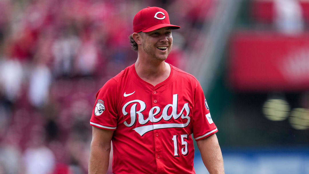 Emilio Pagan smiles after the final out of the ninth inning 