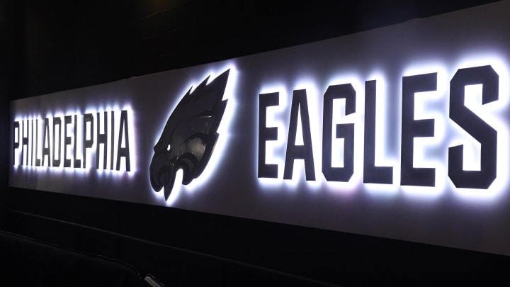 Dec 25, 2017; Philadelphia, PA, USA; General overall view of the Philadelphia Eagles logo in the locker room corridor during an NFL football game between the Oakland Raiders and the Philadelphia Eagles at Lincoln Financial Field. Mandatory Credit: Kirby Lee-USA TODAY Sports