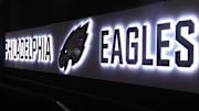 Dec 25, 2017; Philadelphia, PA, USA; General overall view of the Philadelphia Eagles logo in the locker room corridor during an NFL football game between the Oakland Raiders and the Philadelphia Eagles at Lincoln Financial Field. Mandatory Credit: Kirby Lee-Imagn Images