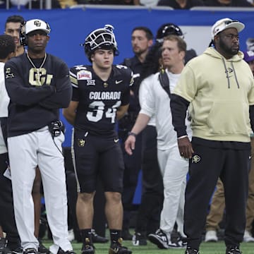Dec 28, 2024; San Antonio, TX, USA; Colorado Buffaloes head coach Deion Sanders reacts from the sideline during the third quarter against the Brigham Young Cougars at Alamodome.