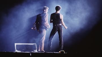 Andrew Ridgeley (left) and George Michael at Wham!’s final concert.