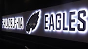 Dec 25, 2017; Philadelphia, PA, USA; General overall view of the Philadelphia Eagles logo in the locker room corridor during an NFL football game between the Oakland Raiders and the Philadelphia Eagles at Lincoln Financial Field. Mandatory Credit: Kirby Lee-Imagn Images