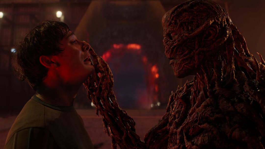 STRANGER THINGS: SEASON 5. Noah Schnapp as Will Byers and Jamie Campbell Bower as Vecna in Stranger Things: Season 5.
