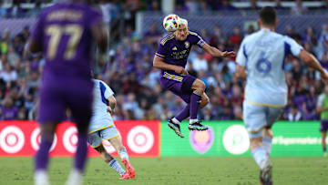 Nov 24, 2024; Orlando, Florida, USA; Orlando City defender Robin Jansson (6) heads the ball during the second half against Atlanta United in a 2024 MLS Cup conference semifinal match at Inter&Co Stadium. Mandatory Credit: Nathan Ray Seebeck-Imagn Images