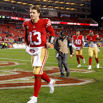 Dec 30, 2024; Santa Clara, California, USA; San Francisco 49ers quarterback Brock Purdy (13) during the game against the Detroit Lions at Levi's Stadium.  
