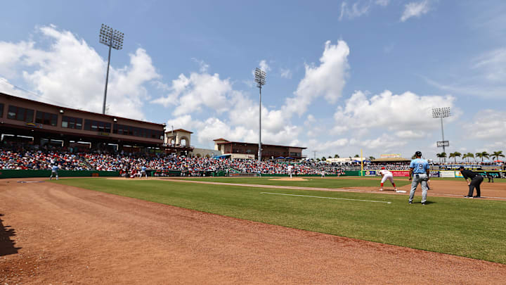 Mar 24, 2025; Clearwater, Florida, USA;  A general view of  BayCare Ballpark where the Philadelphia Phillies play the Tampa Bay Rays. Mandatory Credit: Kim Klement Neitzel-Imagn Images