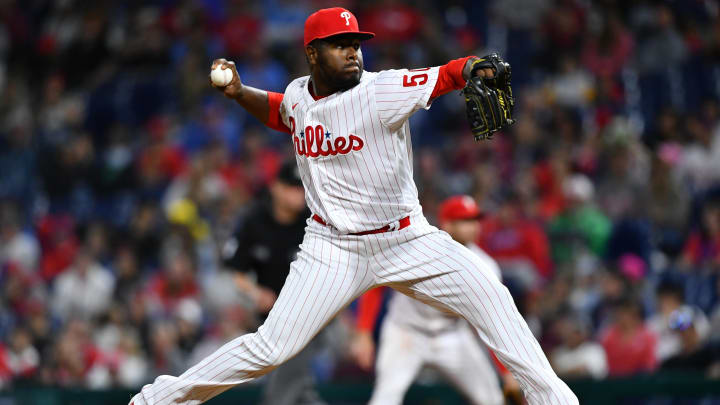 Sep 24, 2021; Philadelphia, Pennsylvania, USA; Philadelphia Phillies relief pitcher Hector Neris (50) throws a pitch in the seventh inning against the Pittsburgh Pirates at Citizens Bank Park.