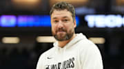 Apr 3, 2022; Sacramento, California, USA; Golden State Warriors assistant coach Chris DeMarco before the game against the Sacramento Kings at Golden 1 Center. Mandatory Credit: Darren Yamashita-Imagn Images
