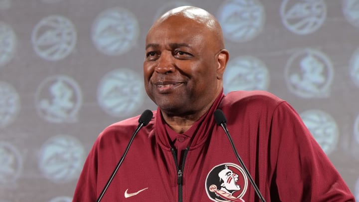 Oct 25, 2023; Charlotte, NC, USA;  Florida State Seminoles head coach Leonard Hamilton speaks to the media during the ACC Tipoff at Hilton Charlotte Uptown. Mandatory Credit: Jim Dedmon-USA TODAY Sports