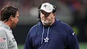 Nov 3, 2024; Atlanta, Georgia, USA; Dallas Cowboys head coach Mike McCarthy on the field against the Atlanta Falcons in the fourth quarter at Mercedes-Benz Stadium. Mandatory Credit: Brett Davis-Imagn Images