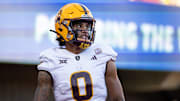 Nov 30, 2024; Tucson, Arizona, USA; Arizona State Sun Devils wide receiver Jordyn Tyson (0) against the Arizona Wildcats during the Territorial Cup at Arizona Stadium. Mandatory Credit: Mark J. Rebilas-Imagn Images