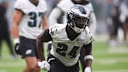 May 28, 2025; Philadelphia, PA, USA; Philadelphia Eagles safety Andrew Mukuba (24) during OTAs at NovaCare Complex. Mandatory Credit: Bill Streicher-Imagn Images