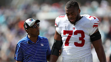 New York Giants offensive tackle Evan Neal (73)