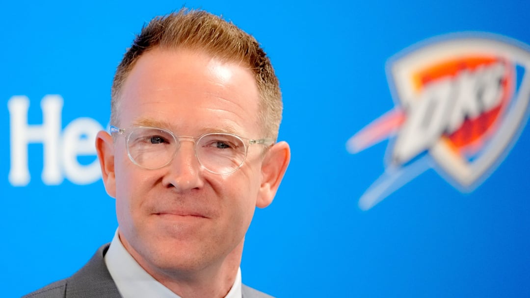 Thunder general manager Sam Presti speaks during an introductory press conference for the 2024 Thunder draft picks at Oklahoma Contemporary Arts Center in Oklahoma City on Saturday, June, 29, 2024.