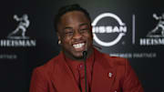 Boise State Broncos running back Ashton Jeanty during a press conference before the 2024 Heisman Trophy Presentation.