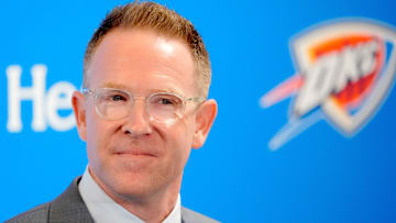 Thunder general manager Sam Presti speaks during an introductory press conference for the 2024 Thunder draft picks at Oklahoma Contemporary Arts Center in Oklahoma City on Saturday, June, 29, 2024.