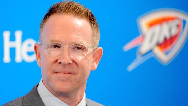 Thunder general manager Sam Presti speaks during an introductory press conference for the 2024 Thunder draft picks at Oklahoma Contemporary Arts Center in Oklahoma City on Saturday, June, 29, 2024.