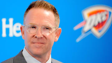 Thunder general manager Sam Presti speaks during an introductory press conference for the 2024 Thunder draft picks at Oklahoma Contemporary Arts Center in Oklahoma City, Saturday, June, 29, 2024.